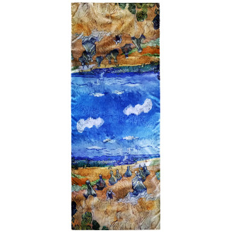 Eșarfă de Damă "Câmpul de Lavandă și Morile de Vânt" - Mătase, 180x70 cm