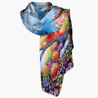 Esarfa Reversibila, Pictura Impresionista, Matase, 180x70cm