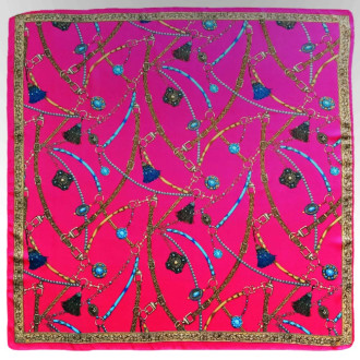 Eșarfa Pătrată din Vâscoză și Mătase - Delicat și Strălucitor în Nuanțe de Roz Fuchsia și Auriu, 70x70 cm