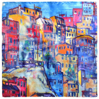 Eșarfă de Mătase "Abstract Orbane" - Design Dual, 70x70 cm, Culori Vibrante