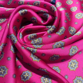Eșarfă de Damă din Vâscoză și Mătase cu Model Floral, 70x70cm - Roz Fuchsia și Bleumarin