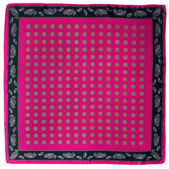 Eșarfă de Damă din Vâscoză și Mătase cu Model Floral, 70x70cm - Roz Fuchsia și Bleumarin