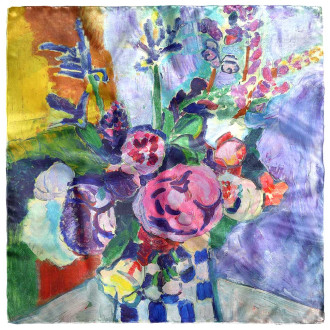 Eșarfă Damă Dual-Design din Mătase, "Pictură Florală", 70x70 cm