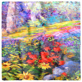 Eșarfă de Damă "Pădure înflorită" din Mătase, cu Design Geometric și Dimensiuni 70x70cm
