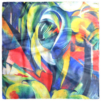 Eșarfă Două Fețe, Versatilă, Damă - Pictură Abstractă și Nuferi - Mătase, 70x70 cm