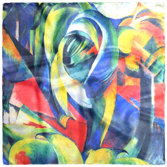 Eșarfă Două Fețe, Versatilă, Damă - Pictură Abstractă și Nuferi - Mătase, 70x70 cm
