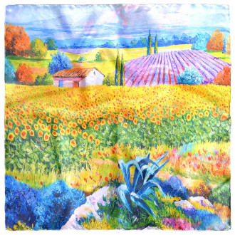 Esarfă Damă, Două Fețe, Mătase, Design "Pitoresc" - 70x70 cm