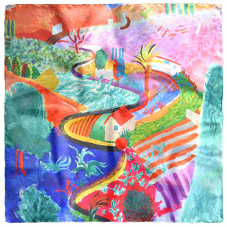 Esarfă Damă, Două Fețe, Mătase, Design "Pitoresc" - 70x70 cm