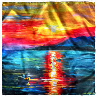 Eșarfă de Damă Artistică, Mătase 100%, Duală, Design Abstract, 70x70cm