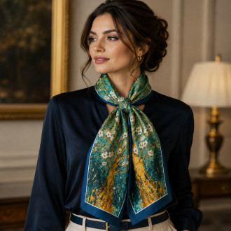 Eșarfă damă, îngustă "Grădina de Aur", imprimeu floral