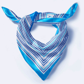 Esarfa Elegantă Damă, Vâscoză și Mătase, Design Geometric în Dungi Albastru și Alb, 70x70 cm