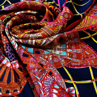 Eșarfă Avangardistă Multicoloră Patrată, Vâscoză și Mătase, 70x70 cm