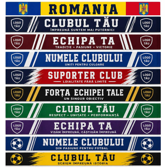 Eșarfe sportive personalizate cu logo, culori de echipă și imprimeu integral